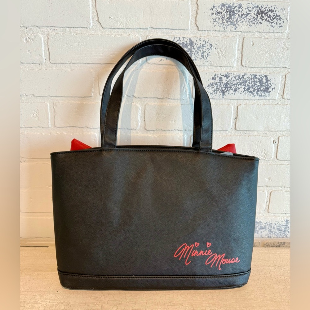 Disney Minnie Mouse Stylish Black and Red Polka Dot Bow Tote Bag - Picture 2 of 4